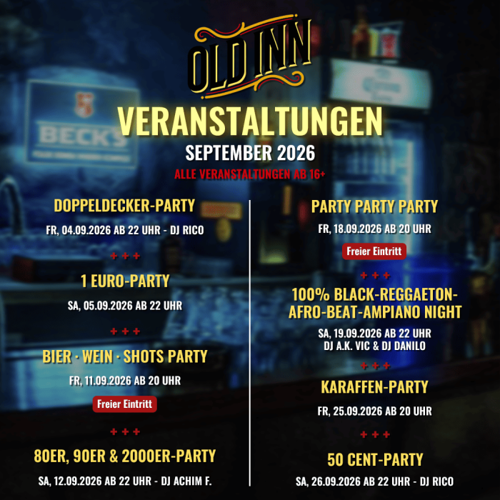 Veranstaltungen September 2026 im Old Inn Club Hildesheim
